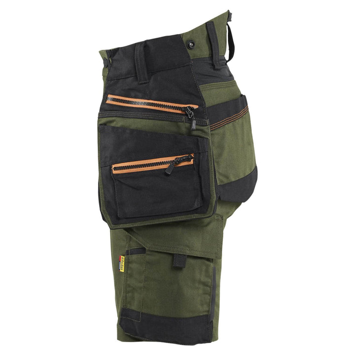 Blaklader 71751149 STRIKER Ladies Craftsman Stretch Shorts Forest Green/Rust Left #colour_forest-green-rust