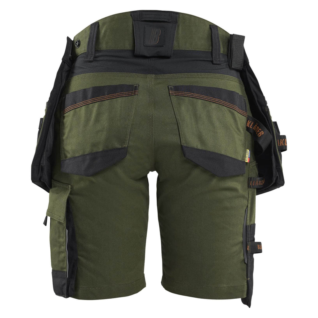 Blaklader 71751149 STRIKER Ladies Craftsman Stretch Shorts Forest Green/Rust Rear #colour_forest-green-rust