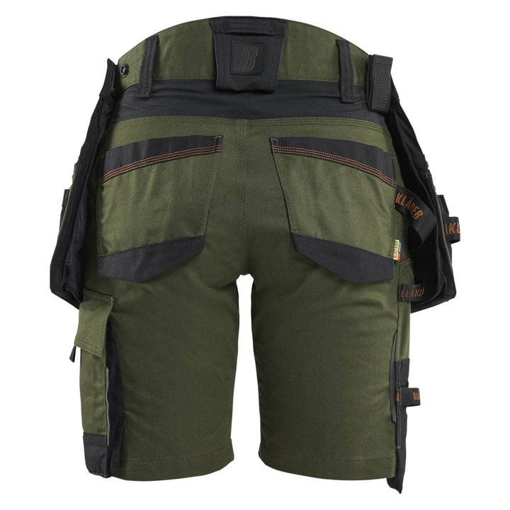 Blaklader 71751149 STRIKER Ladies Craftsman Stretch Shorts Forest Green/Rust Rear #colour_forest-green-rust