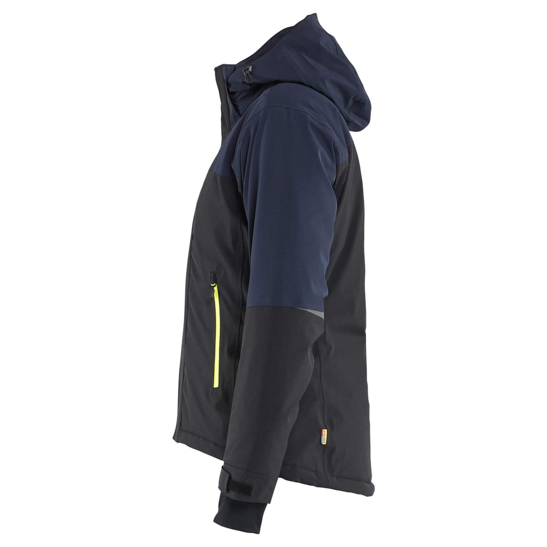 Blaklader 47071917 STRIKER Ladies Stretch Insulated Waterproof Winter Jacket Dark Navy Blue/Hi-Vis Yellow Left #colour_dark-navy-blue-hi-vis-yellow