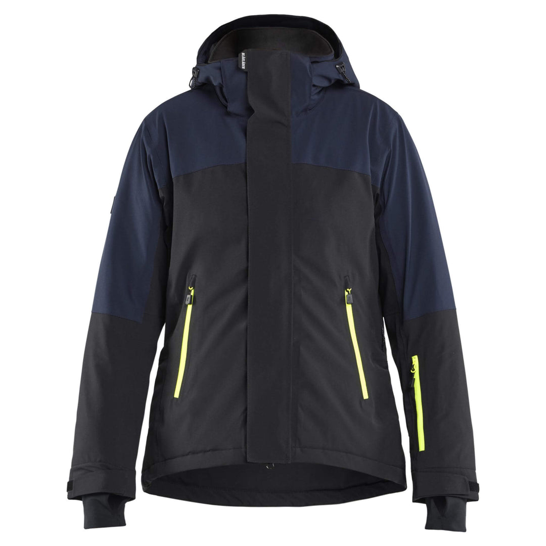 Blaklader 47071917 STRIKER Ladies Stretch Insulated Waterproof Winter Jacket Dark Navy Blue/Hi-Vis Yellow Main #colour_dark-navy-blue-hi-vis-yellow