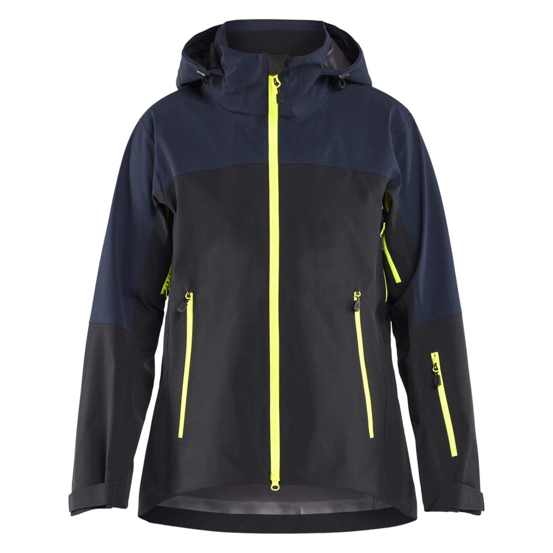 Blaklader 47081916 STRIKER Ladies Waterproof Hooded Stretch Shell Jacket Dark Navy Blue/Hi-Vis Yellow Main #colour_dark-navy-blue-hi-vis-yellow