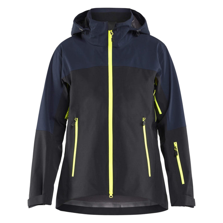 Blaklader 47081916 STRIKER Ladies Waterproof Hooded Stretch Shell Jacket Dark Navy Blue/Hi-Vis Yellow Main #colour_dark-navy-blue-hi-vis-yellow