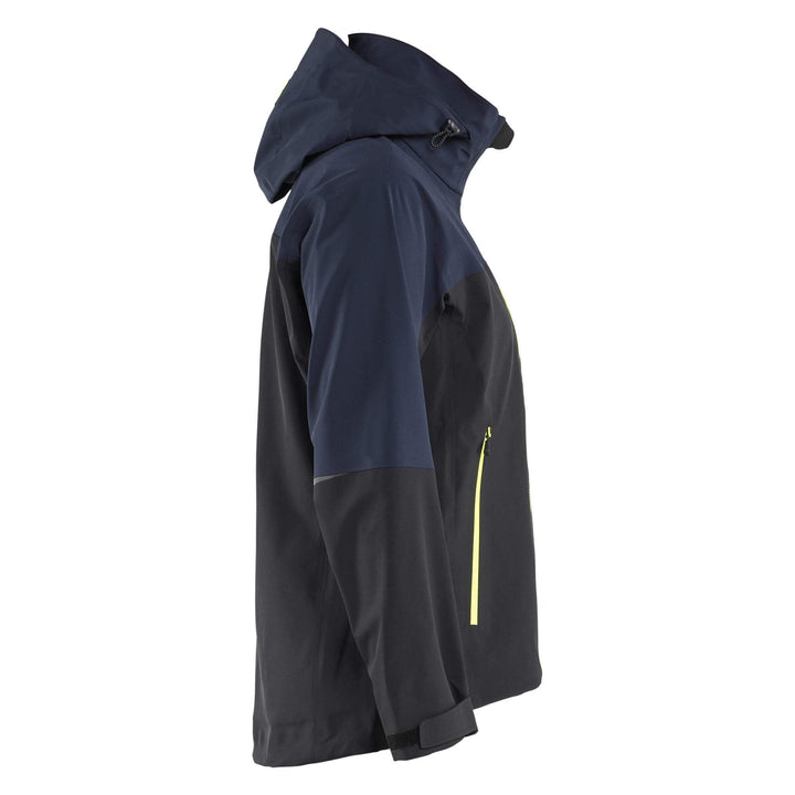 Blaklader 47081916 STRIKER Ladies Waterproof Hooded Stretch Shell Jacket Dark Navy Blue/Hi-Vis Yellow Right #colour_dark-navy-blue-hi-vis-yellow