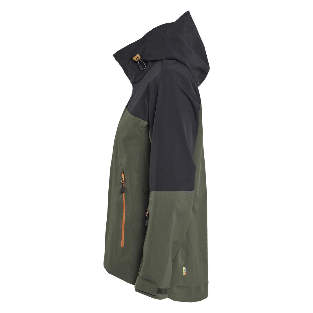 Blaklader 47081916 STRIKER Ladies Waterproof Hooded Stretch Shell Jacket Forest Green/Rust Left #colour_forest-green-rust