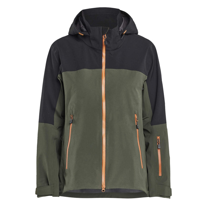 Blaklader 47081916 STRIKER Ladies Waterproof Hooded Stretch Shell Jacket Forest Green/Rust Main #colour_forest-green-rust