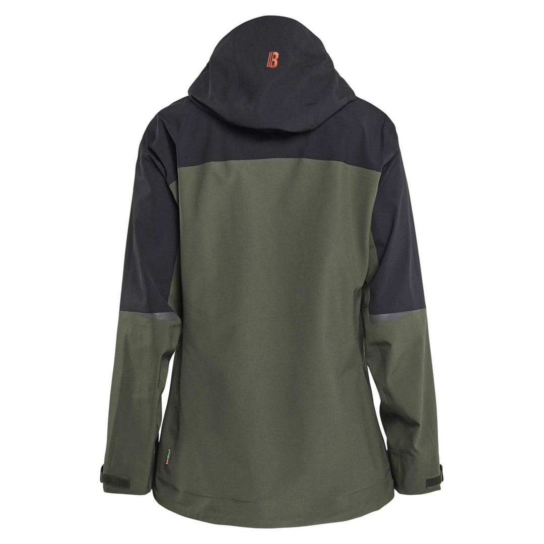 Blaklader 47081916 STRIKER Ladies Waterproof Hooded Stretch Shell Jacket Forest Green/Rust Rear #colour_forest-green-rust