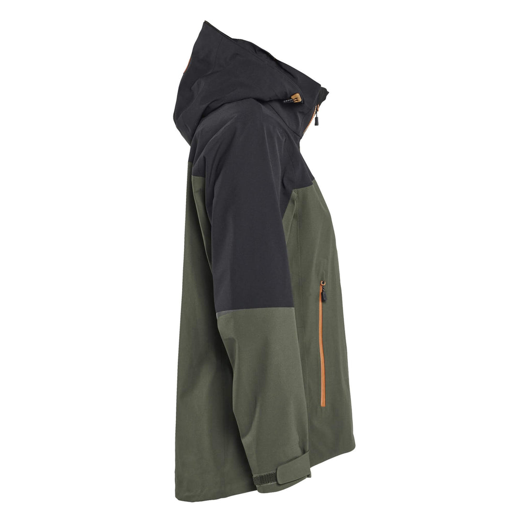 Blaklader 47081916 STRIKER Ladies Waterproof Hooded Stretch Shell Jacket Forest Green/Rust Right #colour_forest-green-rust