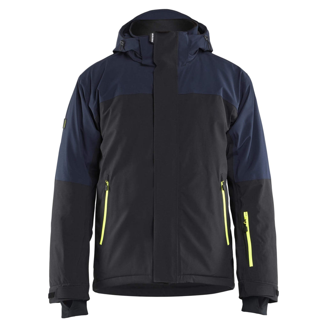 Blaklader 49911917 STRIKER Stretch Waterproof Winter Jacket Dark Navy Blue/Hi-Vis Yellow Main #colour_dark-navy-blue-hi-vis-yellow