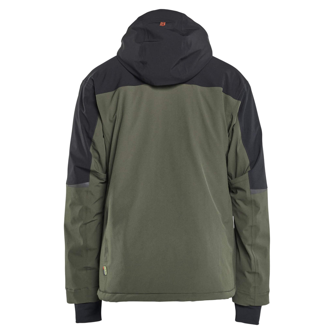 Blaklader 49911917 STRIKER Stretch Waterproof Winter Jacket Forest Green/Rust Rear #colour_forest-green-rust