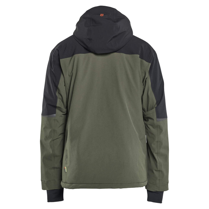 Blaklader 49911917 STRIKER Stretch Waterproof Winter Jacket Forest Green/Rust Rear #colour_forest-green-rust