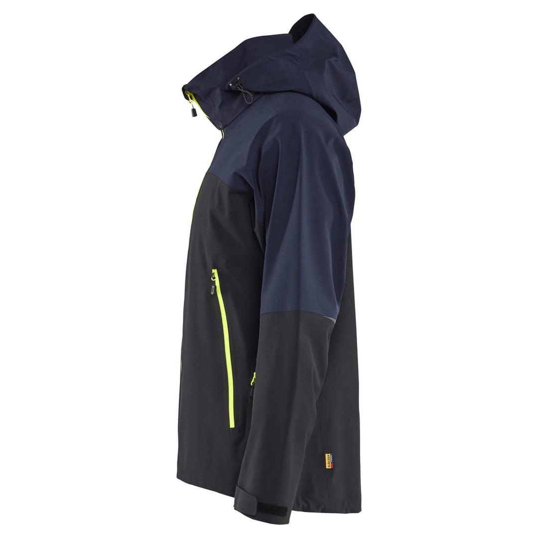Blaklader 49801916 STRIKER Waterproof Stretch Shell Jacket Dark Navy Blue/Hi-Vis Yellow Left #colour_dark-navy-blue-hi-vis-yellow