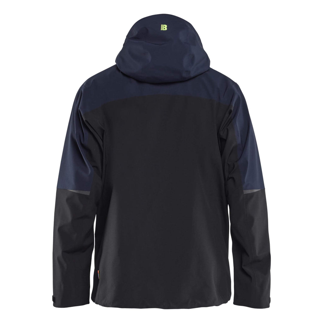 Blaklader 49801916 STRIKER Waterproof Stretch Shell Jacket Dark Navy Blue/Hi-Vis Yellow Rear #colour_dark-navy-blue-hi-vis-yellow