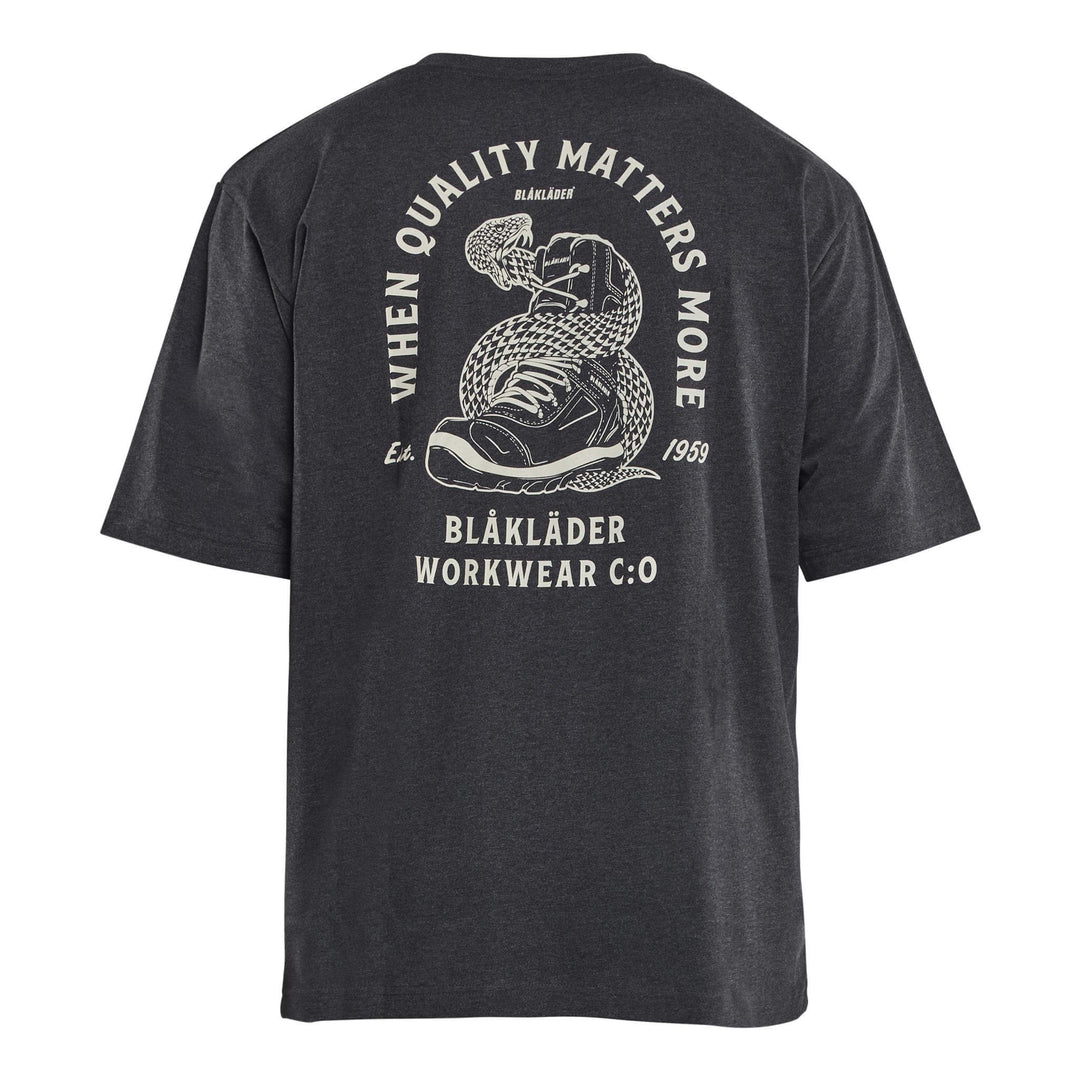 Blaklader 94271025 Snake Loose Fit Polycotton T-Shirt Black Melange Rear #colour_black-melange