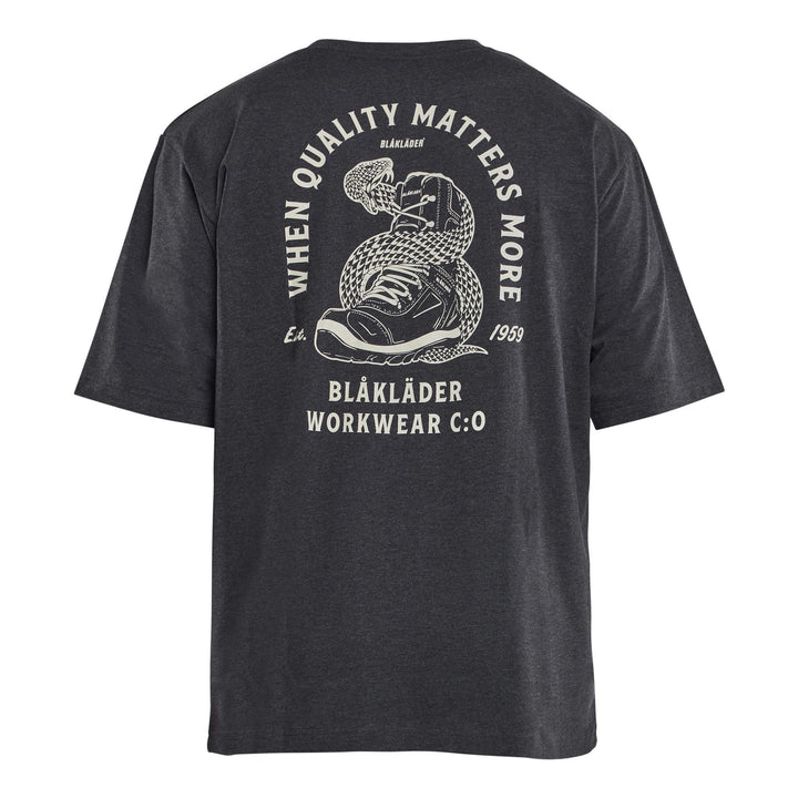 Blaklader 94271025 Snake Loose Fit Polycotton T-Shirt Black Melange Rear #colour_black-melange