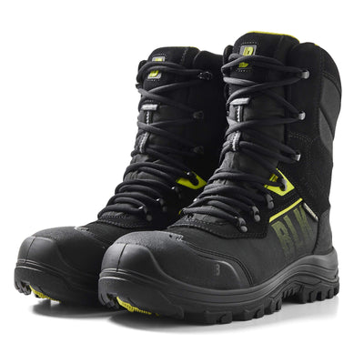 Blaklader 24900000 Storm Waterproof Cold Insulated Composite S3 High Leg Safety Boot Black/Hi-Vis Yellow Rear #colour_black-hi-vis-yellow