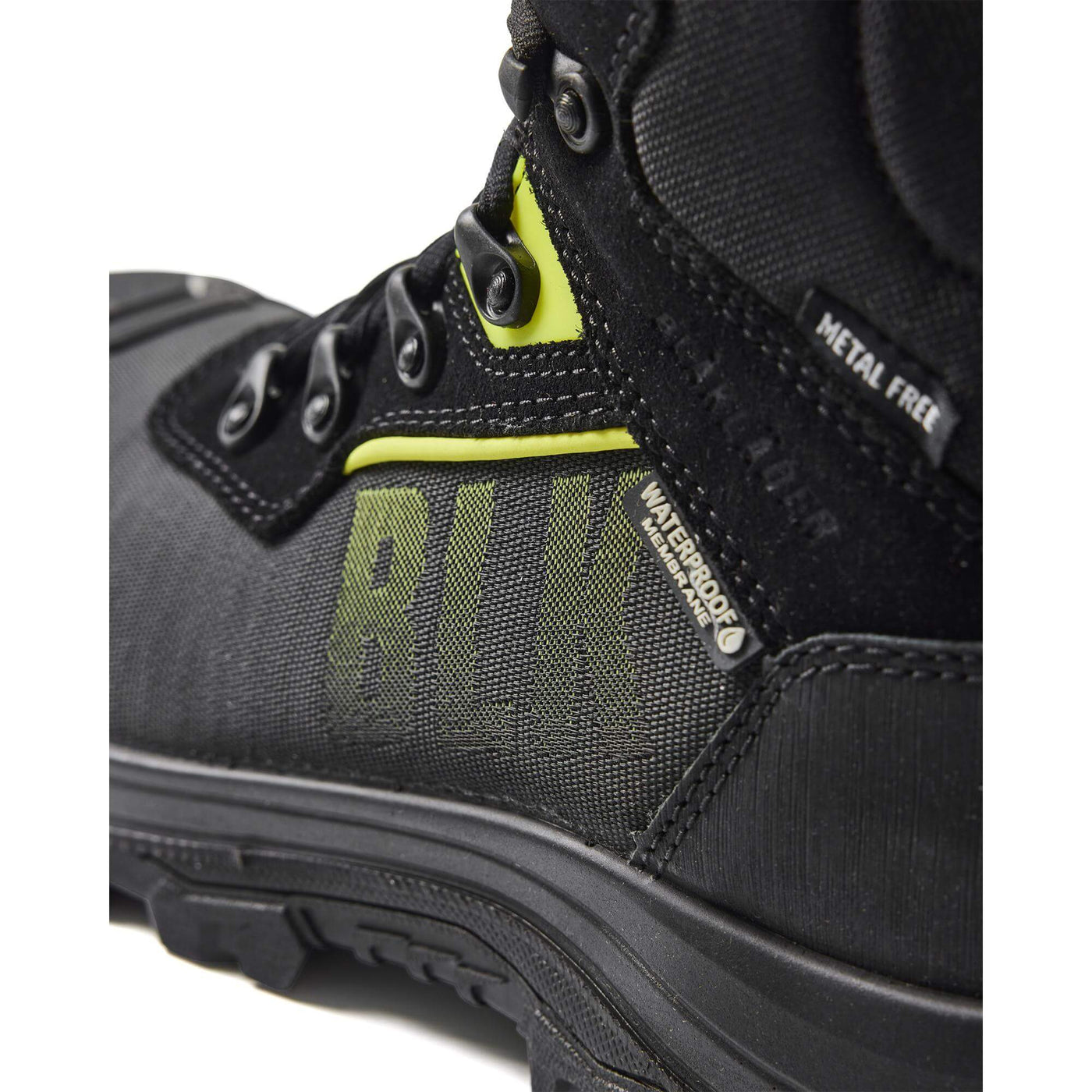 Blaklader 24790000 Storm Waterproof Metal-Free S3 Safety Boot Black/Hi-Vis Yellow Detail 2 #colour_black-hi-vis-yellow