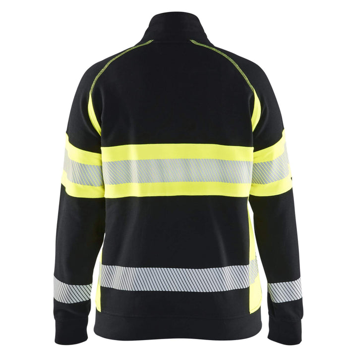 Blaklader 35051158 Womens Hi-Vis Sweatshirt Black/Hi-Vis Yellow Rear #colour_black-hi-vis-yellow