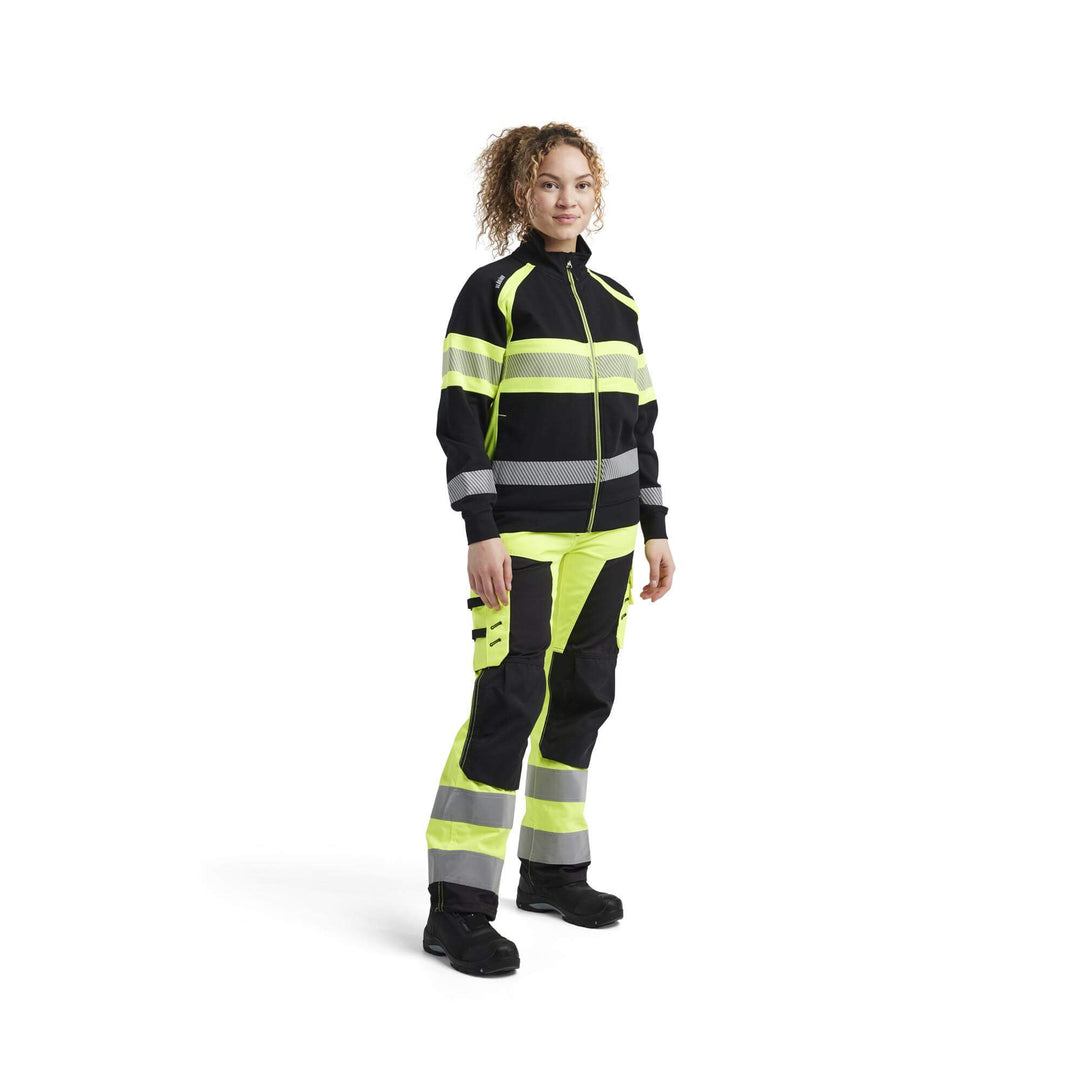 Blaklader 35051158 Womens Hi-Vis Sweatshirt Black/Hi-Vis Yellow Model Front #colour_black-hi-vis-yellow