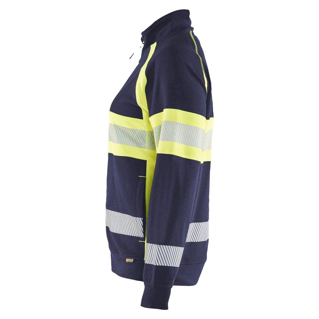 Blaklader 35051158 Womens Hi-Vis Sweatshirt Navy Blue/Hi-Vis Yellow Left #colour_navy-blue-hi-vis-yellow