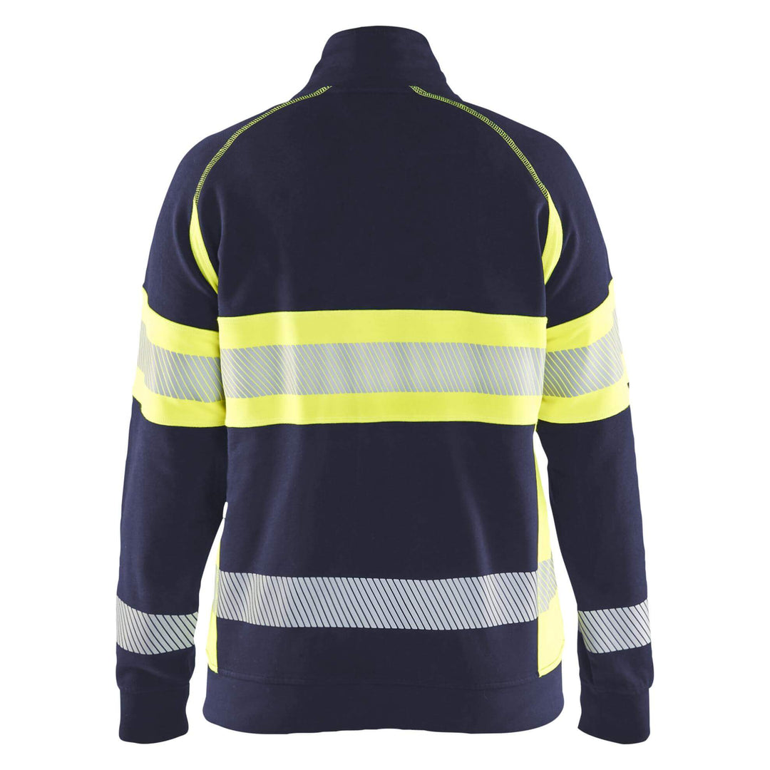 Blaklader 35051158 Womens Hi-Vis Sweatshirt Navy Blue/Hi-Vis Yellow Rear #colour_navy-blue-hi-vis-yellow