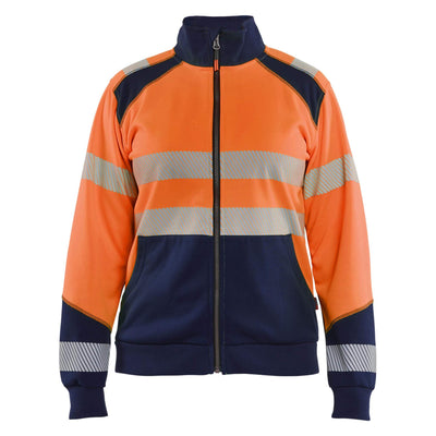 Blaklader 35082528 Womens Hi-Vis Sweatshirt With Zipper and Kangaroo Pocket Orange/Navy Blue Main #colour_orange-navy-blue