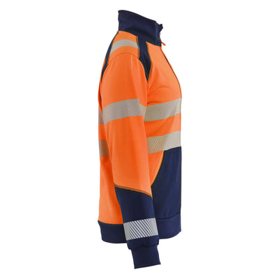 Blaklader 35082528 Womens Hi-Vis Sweatshirt With Zipper and Kangaroo Pocket Orange/Navy Blue Right #colour_orange-navy-blue