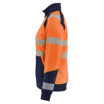Blaklader 35082528 Womens Hi-Vis Sweatshirt With Zipper and Kangaroo Pocket Orange/Navy Blue Left #colour_orange-navy-blue