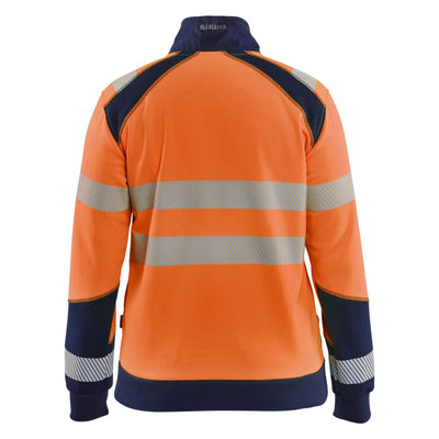 Blaklader 35082528 Womens Hi-Vis Sweatshirt With Zipper and Kangaroo Pocket Orange/Navy Blue Rear #colour_orange-navy-blue