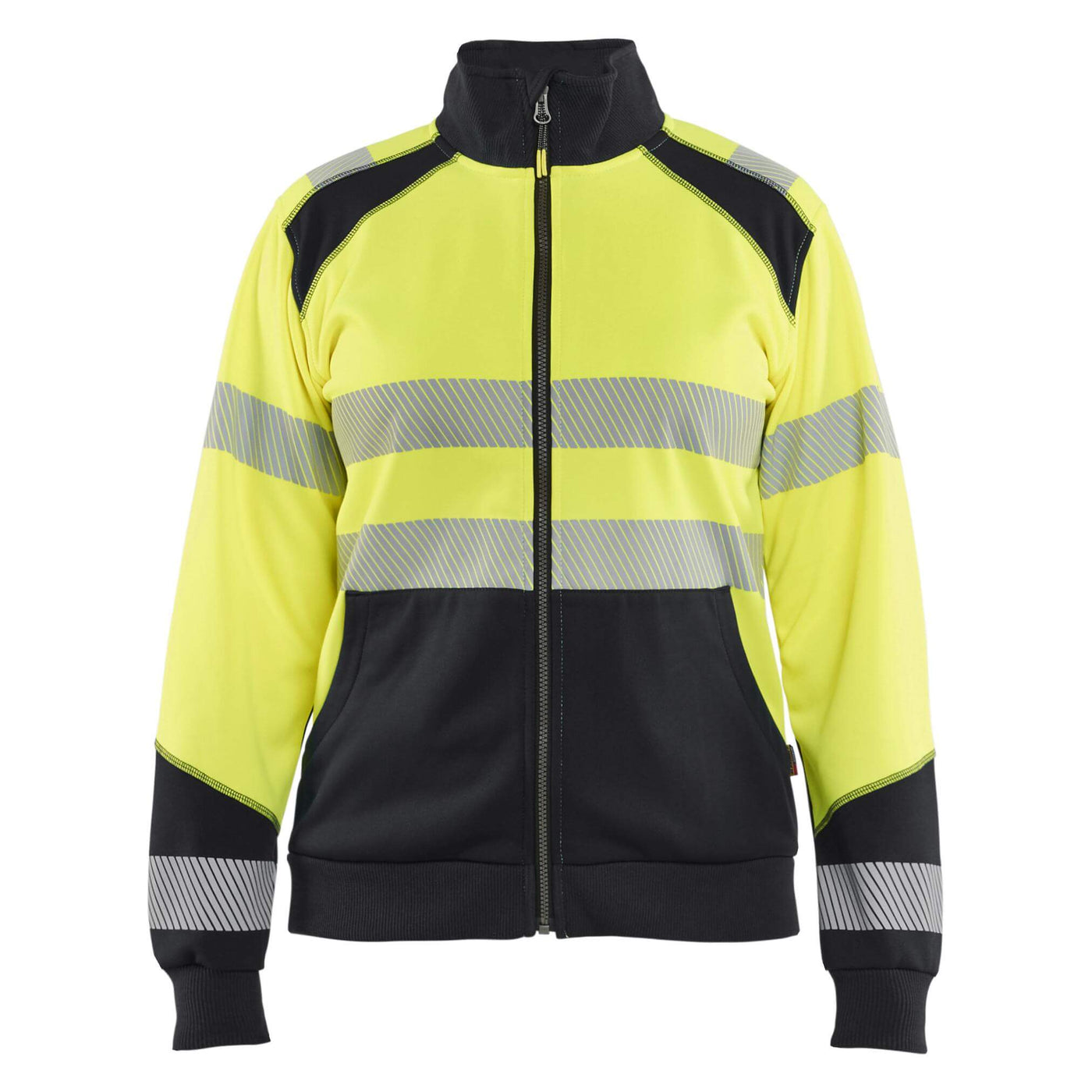Blaklader 35082528 Womens Hi-Vis Sweatshirt With Zipper and Kangaroo Pocket Yellow/Black Main #colour_yellow-black