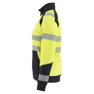 Blaklader 35082528 Womens Hi-Vis Sweatshirt With Zipper and Kangaroo Pocket Yellow/Black Left #colour_yellow-black