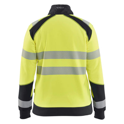 Blaklader 35082528 Womens Hi-Vis Sweatshirt With Zipper and Kangaroo Pocket Yellow/Black Rear #colour_yellow-black