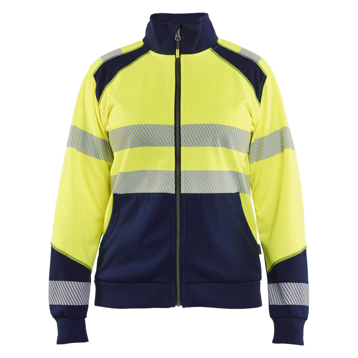 Blaklader 35082528 Womens Hi-Vis Sweatshirt With Zipper and Kangaroo Pocket Yellow/Navy Blue Main #colour_yellow-navy-blue