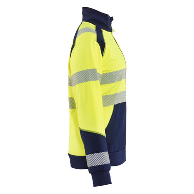 Blaklader 35082528 Womens Hi-Vis Sweatshirt With Zipper and Kangaroo Pocket Yellow/Navy Blue Right #colour_yellow-navy-blue