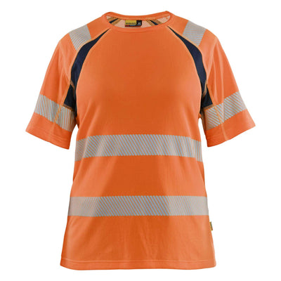 Blaklader 35032537 Womens Hi-Vis T-Shirt Orange/Navy Blue Main #colour_orange-navy-blue