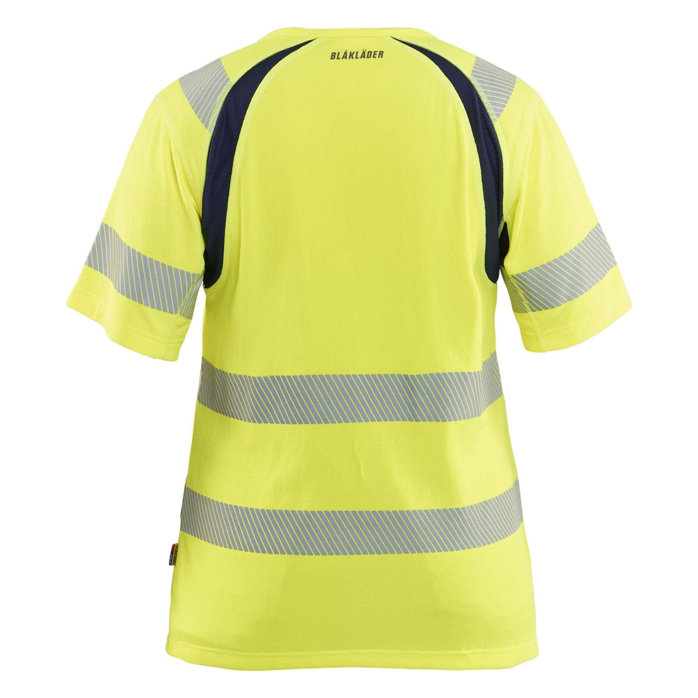 Blaklader 35032537 Womens Hi-Vis T-Shirt Yellow/Navy Blue Rear #colour_yellow-navy-blue