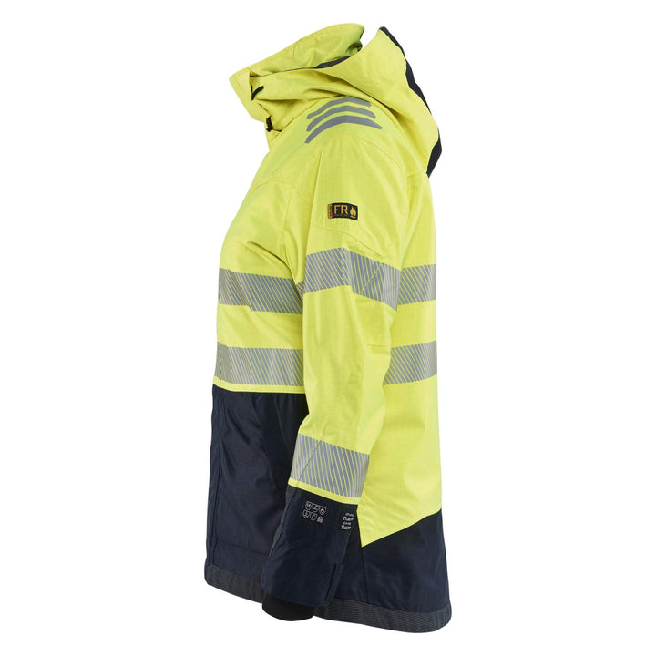 Blaklader 44491532 Womens Multinorm Flame Retardant Waterproof Shell Jacket Yellow/Navy Blue Left #colour_yellow-navy-blue