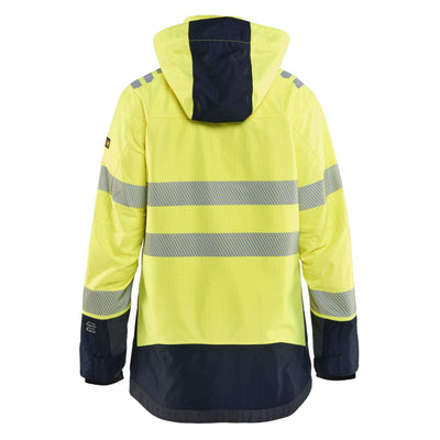 Blaklader 44491532 Womens Multinorm Flame Retardant Waterproof Shell Jacket Yellow/Navy Blue Rear #colour_yellow-navy-blue