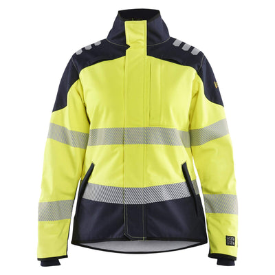 Blaklader 44481560 Womens Multinorm Hi Vis FR Softshell Jacket Yellow/Navy Blue Main #colour_yellow-navy-blue