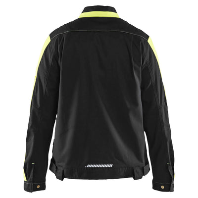 Blaklader 44431832 Womens Stretch Industry Jacket Black/Hi-Vis Yellow Rear #colour_black-hi-vis-yellow