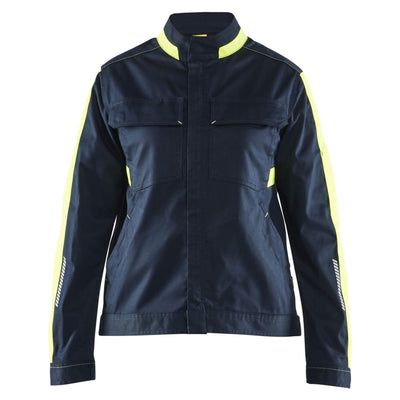 Blaklader 44431832 Womens Stretch Industry Jacket Dark Navy Blue/Hi-Vis Yellow Main #colour_dark-navy-blue-hi-vis-yellow