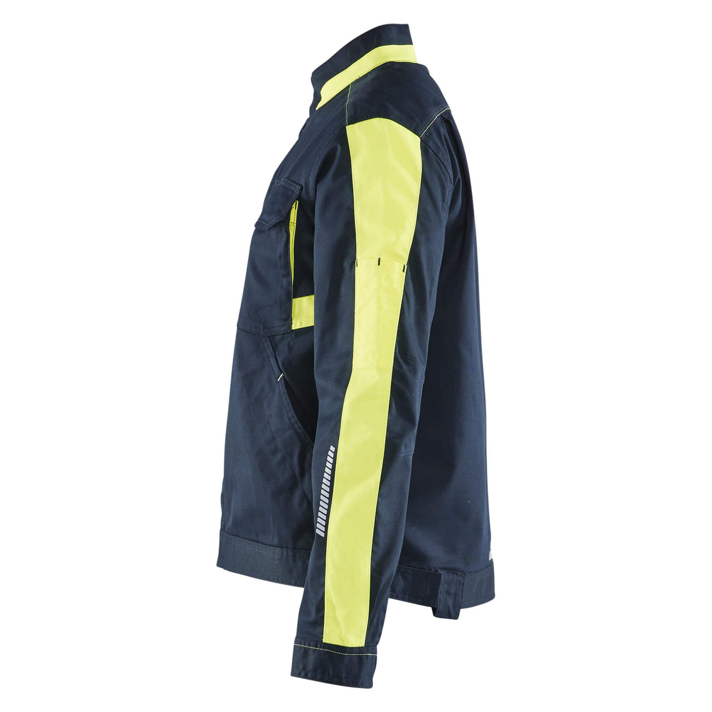 Blaklader 44431832 Womens Stretch Industry Jacket Dark Navy Blue/Hi-Vis Yellow Left #colour_dark-navy-blue-hi-vis-yellow