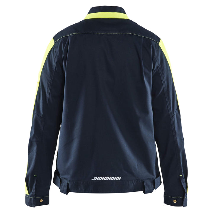 Blaklader 44431832 Womens Stretch Industry Jacket Dark Navy Blue/Hi-Vis Yellow Rear #colour_dark-navy-blue-hi-vis-yellow