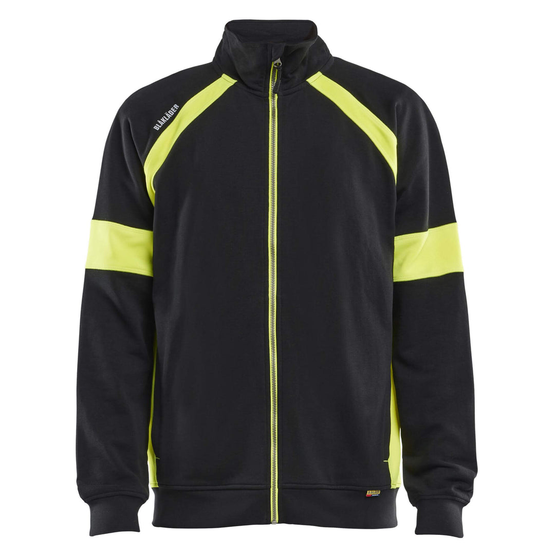 Blaklader 35671158 Zip Sweatshirt with Hi-Vis Sections (no-certified) Black/Hi-Vis Yellow Main #colour_black-hi-vis-yellow