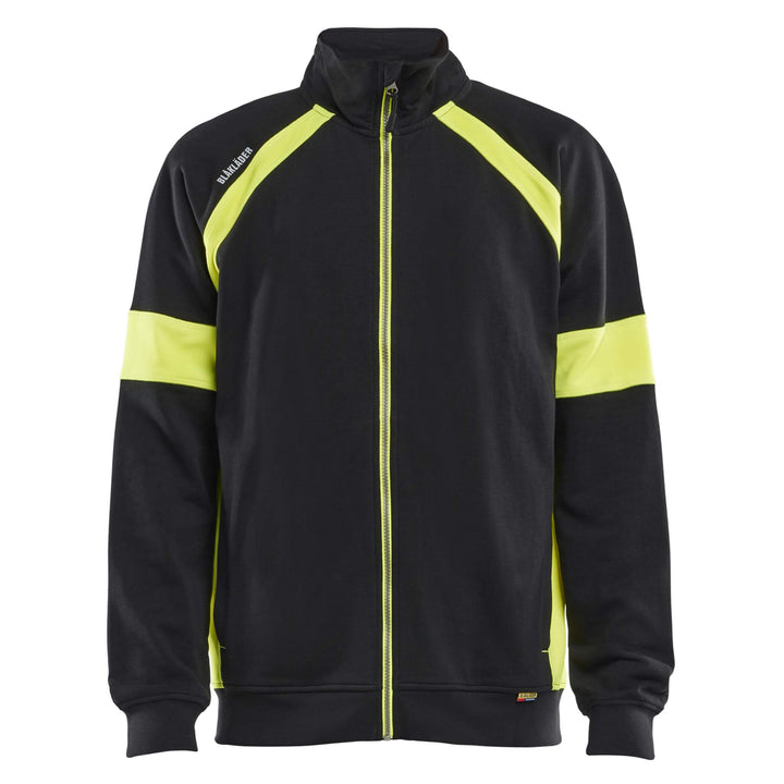 Blaklader 35671158 Zip Sweatshirt with Hi-Vis Sections (no-certified) Black/Hi-Vis Yellow Main #colour_black-hi-vis-yellow