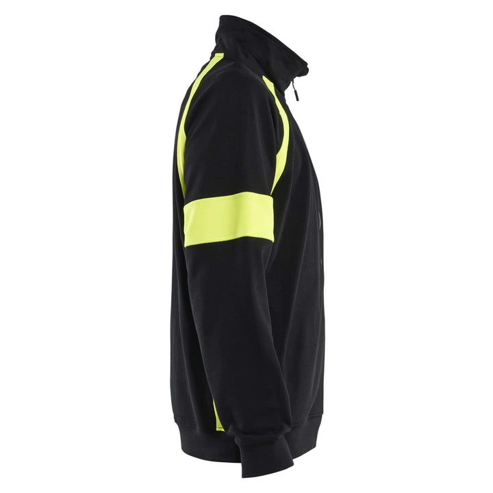 Blaklader 35671158 Zip Sweatshirt with Hi-Vis Sections (no-certified) Black/Hi-Vis Yellow Right #colour_black-hi-vis-yellow