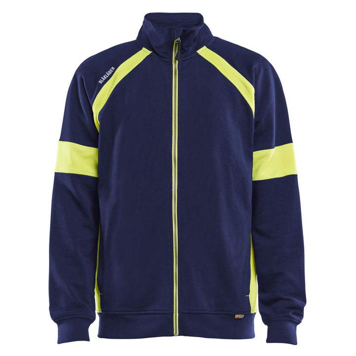 Blaklader 35671158 Zip Sweatshirt with Hi-Vis Sections (no-certified) Navy Blue/Hi-Vis Yellow Main #colour_navy-blue-hi-vis-yellow