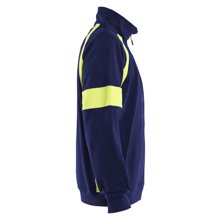 Blaklader 35671158 Zip Sweatshirt with Hi-Vis Sections (no-certified) Navy Blue/Hi-Vis Yellow Right #colour_navy-blue-hi-vis-yellow