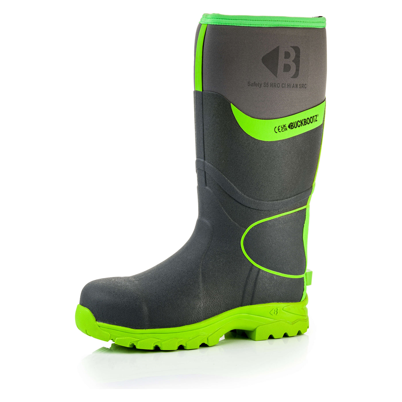 Buckler Boots BBZ8000 Safety Wellies Neoprene & Rubber Insulated Buckbootz Grey/Hi-Vis Green 1#colour_grey-hi-vis-green
