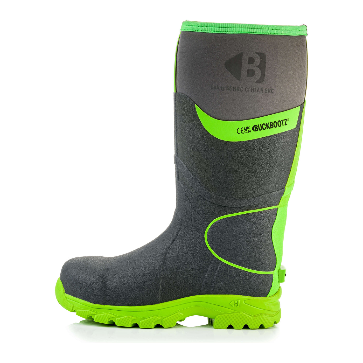 Buckler Boots BBZ8000 Safety Wellies Neoprene & Rubber Insulated Buckbootz Grey/Hi-Vis Green 2#colour_grey-hi-vis-green
